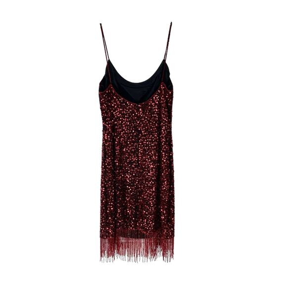 Zola Evening Red Sequin Beaded Fringe Hem Cocktail Evening Party Dress 8P petite - Picture 5 of 8